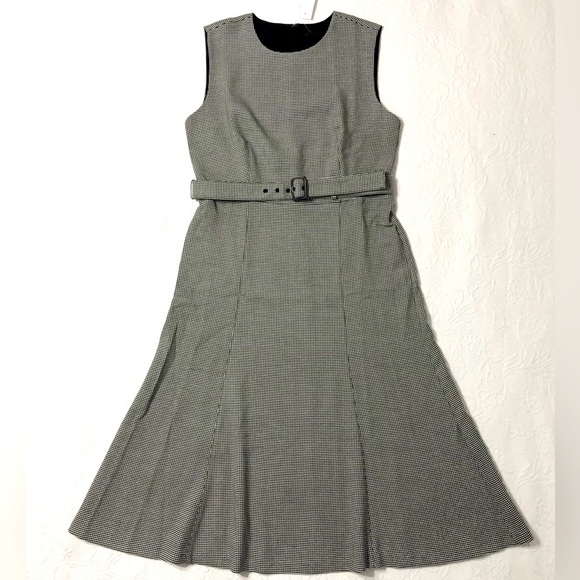 Ann Taylor Dress NWT Midi Houndstooth Sheath Sleeveless Belted Size 12 - Picture 2 of 9